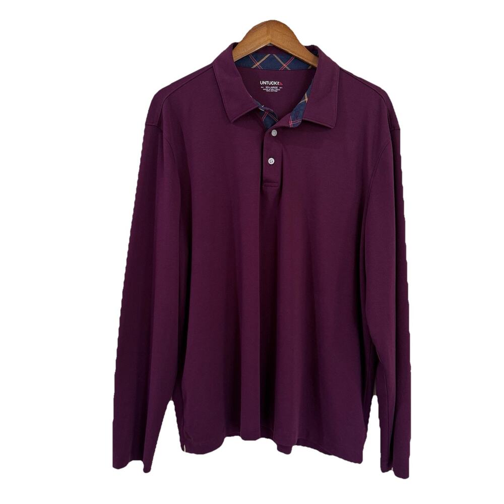 UNTUCKit Damaschino Polo Shirt Mens XXL Purple Long Sleeve Cotton Jersey 2XL
